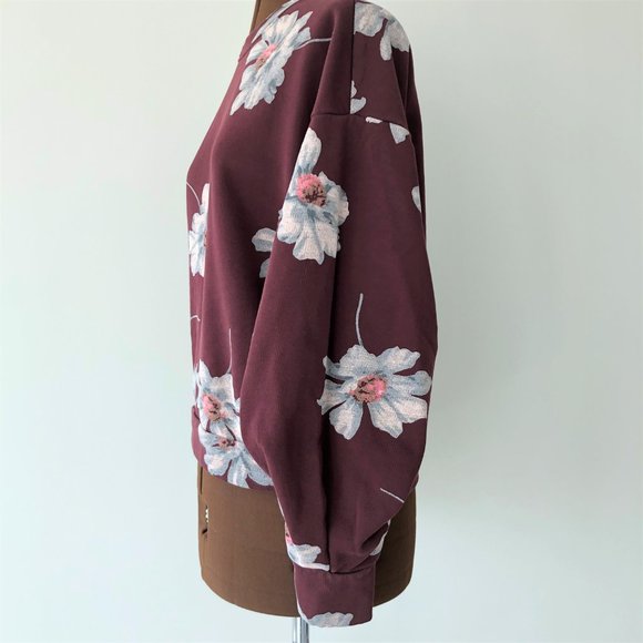 Burgundy Floral Sweatshirt with Statement Sleeve - Picture 6 of 9